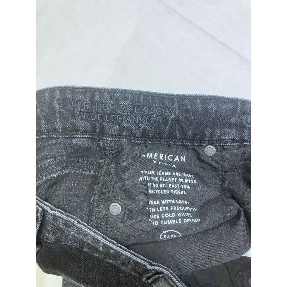 American Eagle Super High Rise Baggy Wide Leg Ankle Jeans Faded Black Strigid 00 - Picture 4 of 10